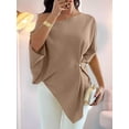 thumbnail image 6 of Women's Off Shoulder Asymmetrical Tops Dressy Dolman Sleeve Ruched Going Out Blouse Dress Top Khaki XXL, 6 of 9