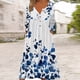 thumbnail image 2 of Moda mujer verano estampado casual cuello pico botón manga larga vacaciones bolsillos vestido Fridja  yut6003, 2 of 5