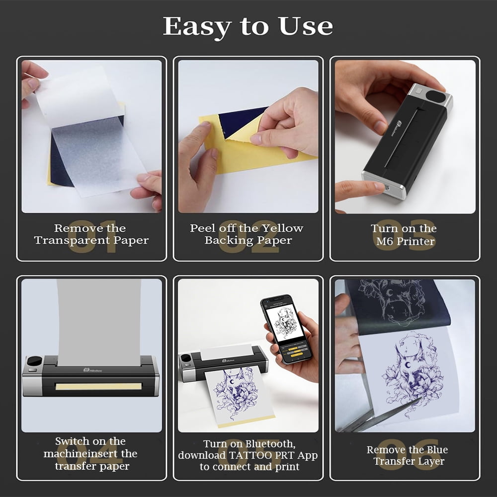 MHTMilestone M6 Inkless Tattoo Stencil Printer, Wireless Bluetooth Tattoo Transfer Printer with 1500mAh Battery, Portable for Tattoo Artists & Studio