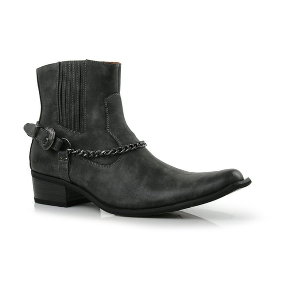 Ferro Aldo Reyes MFA606332 Mens Memory Foam Casual High Western Buckle Strap Ankle Dress Boots, in Charcoal, Men's Size 6.5