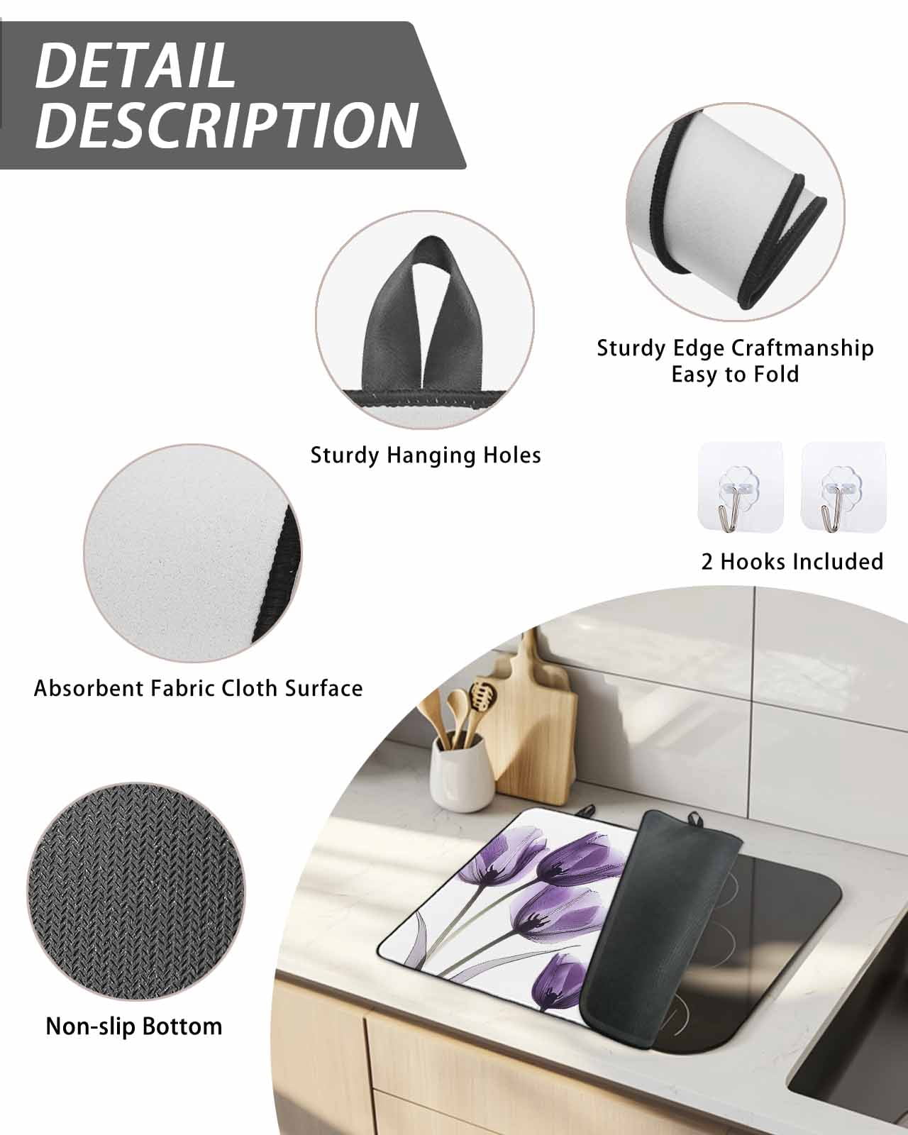 Stove Top Covers for Electric Stove, Purple Tulip Floral Glass Stovetop Cover Protector, Pastel Country White Wildflower Induction Cooktop Protector Oven Mat for Kitchen Countertop 24"x21"
