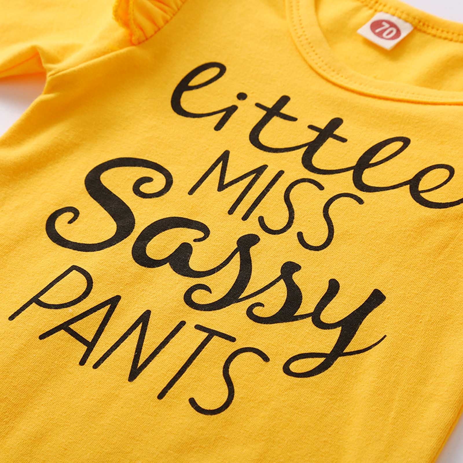 LFEOOST Infant Newborn Baby Girl Clothes Outfits Ruffled Long Sleeve Romper Pants Set Headband Toddler Clothing 3pcs Yellow 0-6 Months