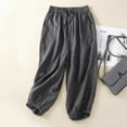 thumbnail image 2 of VERUGU Capri Pants for Women Elastic Waist Wide-Leg Capris Loose Casual Cotton Linen Solid Cropped Pants Gray XXL, 2 of 6