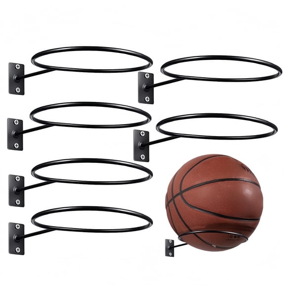 Armastuse 6 Pcs Metal Ball Holder Wall Mount, Metal Ball Holder Black Ball Rack Holder for Soccer Basketball Volleyball Rugby Football(black)