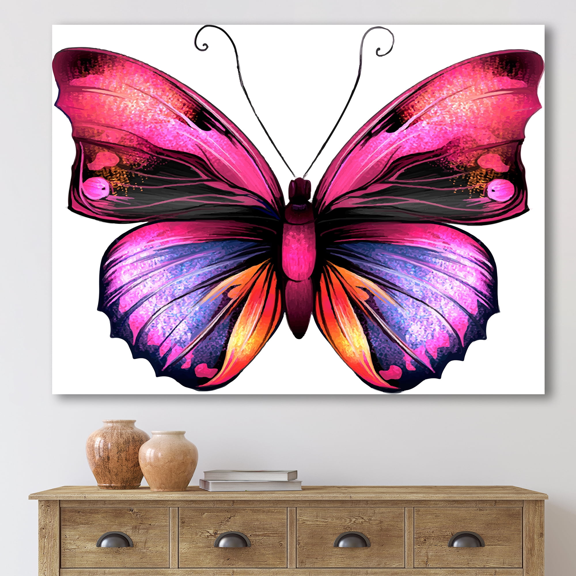 Designart ' Portrait Of Bright Pink Butterfly ' Modern Canvas Wall Art Print