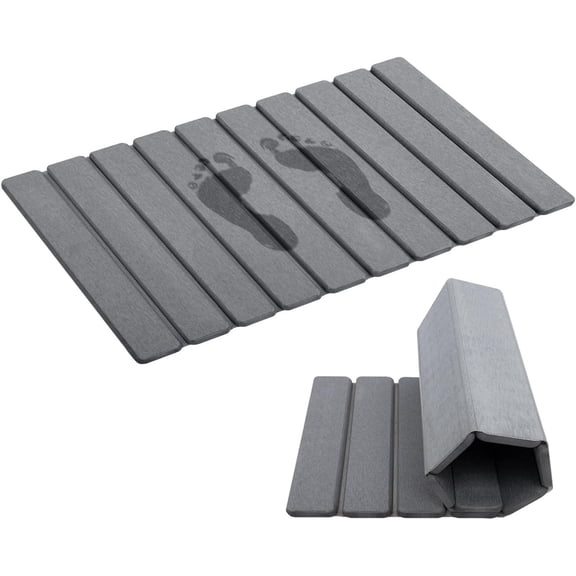 Charefin Roll Out Stone Bath Mat, Foldable Diatomaceous Earth Bath Mat 24x16 inch, Super Absorbent, Quick-Drying, Non-Slip, Space-Saving, Easy to Clean for Bathroom/Kitchen