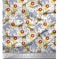 thumbnail image 1 of Soimoi White Silk Fabric Lion,Giraffe & Elephant Kids Print Fabric by Yard 42 Inch Wide, 1 of 3