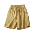 thumbnail image 2 of 2025 New Womens Athletic Shorts Casual Solid Half Shorts Pants Elastic Waisted Tie Front with Pocket Soft Comfort Linen Shorts for Women, 2 of 6
