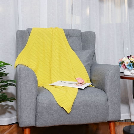 Orange And White Throw Blanket Soft 100% Cotton Knitted Throw Blanket for Couch Home Decorative Blanket, Yellow, 30
