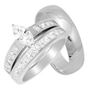 His Hers Wedding Rings Set Sterling Silver Wedding Bands for Him Her 7/9