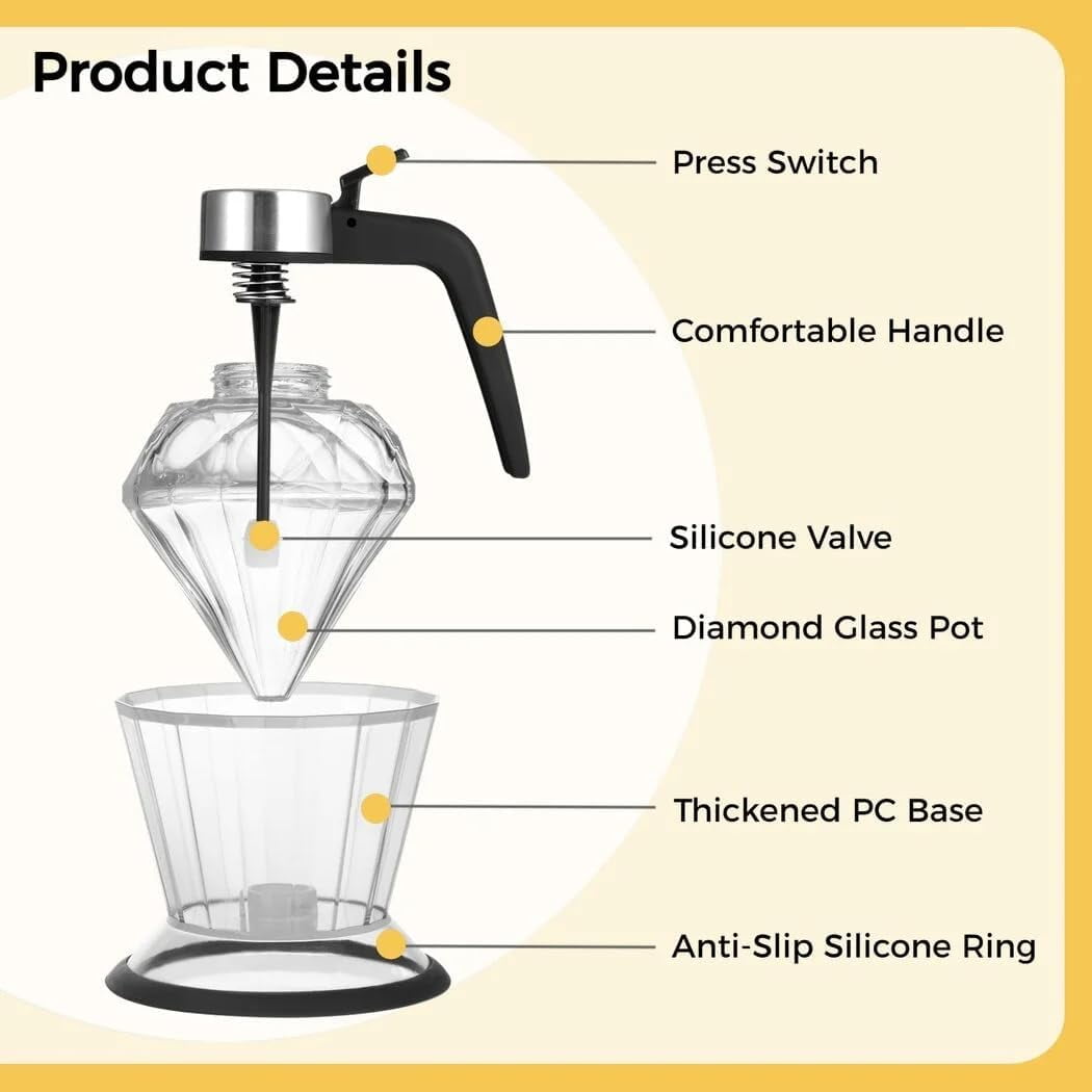 ABPETE No-Drip Honeycomb Honey Dispenser with Stand,8oz Acrylic Bottle for Syrup & Sugar, Bee-Themed Kitchen Decor