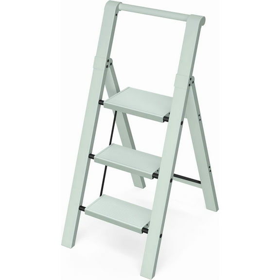 3 Step Ladder,Lightweight Aluminum Step Stool with Convenient Handgrip, Folding Ladder with Anti-Slip Pedals, 330lbs Capacity Stepladder for Home, Office