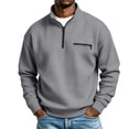 thumbnail image 3 of Mens Sweatshirts Solid Color Waffle Knit Sweater Loose Casual Half-Zip Stand Collar Long Sleeve Shirt Pullover Soft and Comfortable, 3 of 8