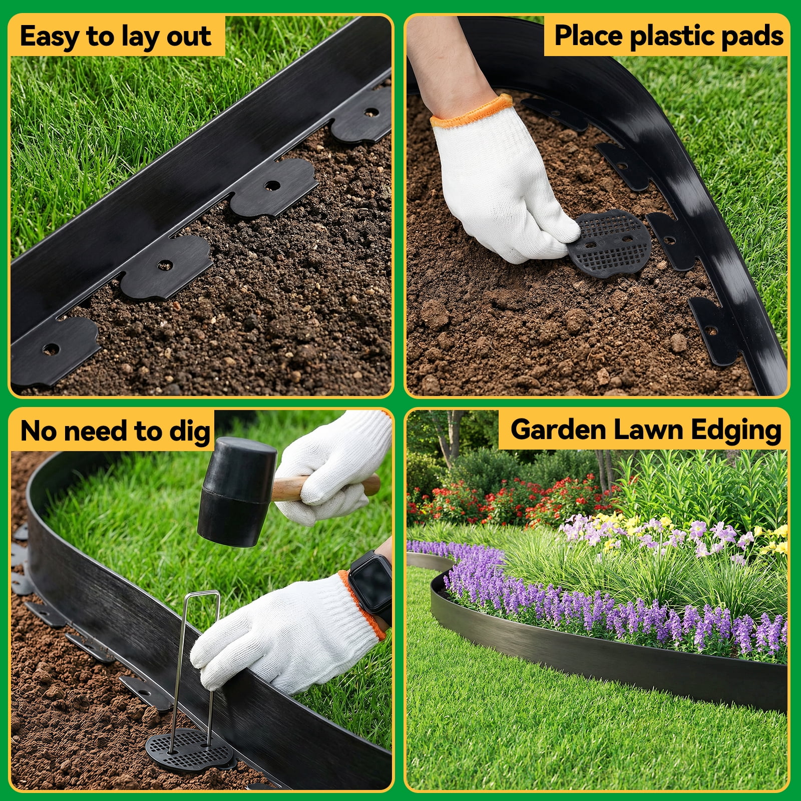 GOTGELIF Landscape Edging 2inch Tall, 40/100ft No-Dig Landscape Edging Border with 50/120 Spikes Plastic Garden Edging for Landscaping