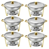 Jacgood Round Golden Chafing Dish Buffet Set, 5Qt 6 Pack Stainless Steel Catering Warmer Set with Water Pan for Home Party, Buffets, Wedding, Banquet, Catering Events