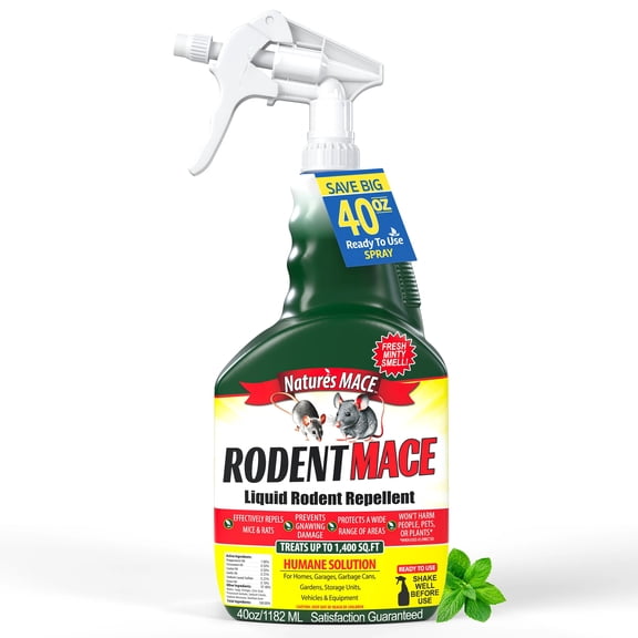 Nature's MACE Peppermint Rodent Repellent Spray, Covers 1,400 Sq. ft, 40oz for Mice and Rats