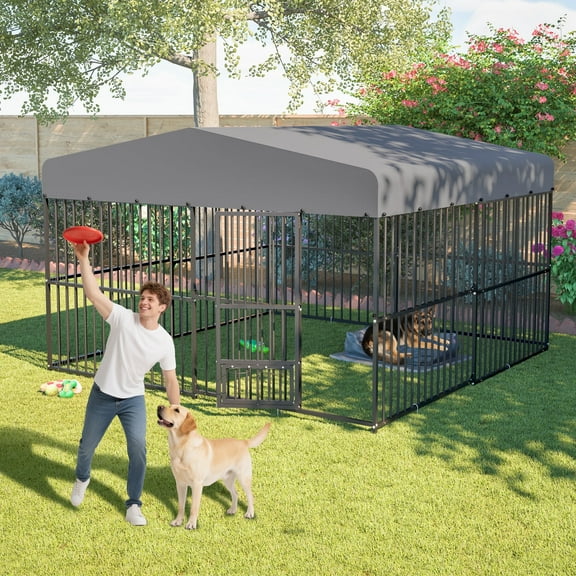 LZBEITEM 10 x 10 ft ( 118" x 118" x 71" ) Outdoor Dog Kennel Outside Large Heavy Duty Shade Dog Pen Playpen Pet Dog Enclosure Crate Dog Run House with UV & Waterproof Cover