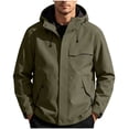 thumbnail image 2 of FEIIBMOYRIA Men's Windproof Jackets Men Solid Color Water Prooft Hooded Windbreaker Jackets with Multiple Zipper Pockets Casual Fashion Snap Button Full Zip Daily Outdoor Coats, 2 of 8