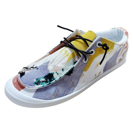QYZEU Slide On Shoes Women Womens Sandals Leisure Women s Four Seasons Print Non Slip Flat Round Toe Breathable Lace Up Cloth Shoes Womens Shoes Yellow 39