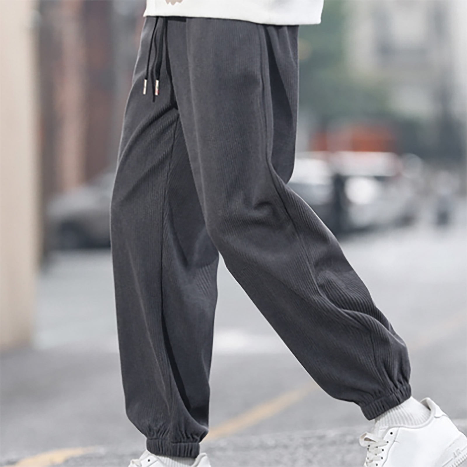 DFEK Mens Corduroy Trousers Baggy Jeans Loose Fit Wide Leg Vintage Elastic Drawstring Waist Casual Lounge Sweatpants For Streetwear & Daily Wear