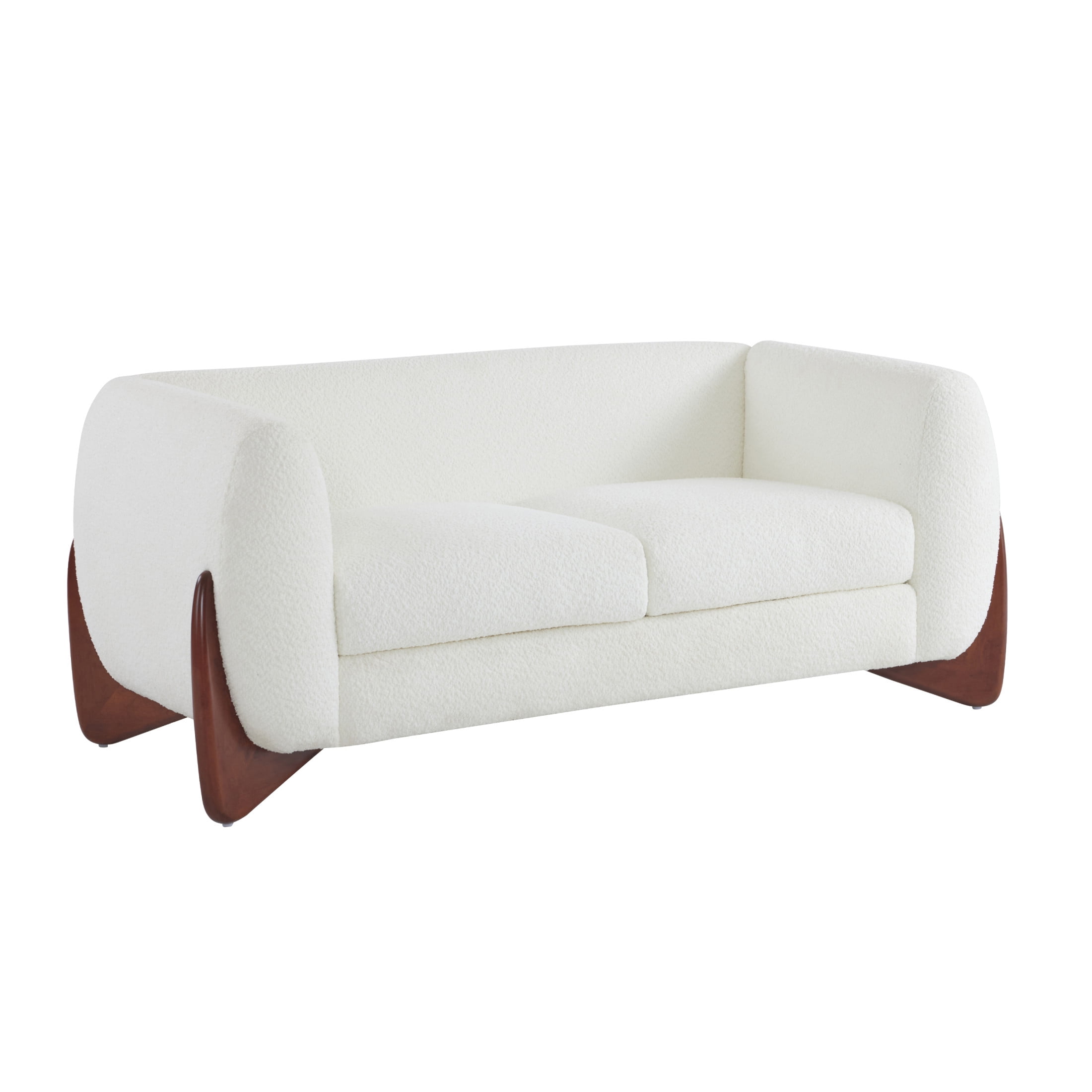 Nisant Modern Upholstered Boucle Loveseat, Birch Wood Frame, Beige + Brown