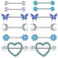 Fashion Trend Love Butterfly 6 Pair Chest Rings Piercing Set Stainless Steel Chest Armor Jewelry