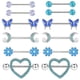 thumbnail image 3 of Juego de 6 pares de piercings en el pecho con diseño de mariposas y diseño de tendencia de moda, combinación de joyas con armadura para el pecho de acero inoxidable, 3 of 6