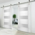 thumbnail image 4 of Modern Double Barn Door with Opaque Glass / Sete 6003 White Silk / Stainless Steel 13FT Rail Track Set / Solid Panel Interior Doors, 4 of 6