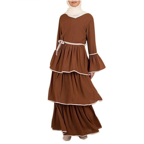 Efsteb 2025 Fall Fashion Elegant Muslim Dresses for Women Long Dress Women Abaya Dress Islamic National Robe (Brown,M)