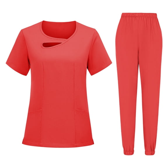 Fgvctg Saffron Scrubs Sets for Women Plus Size Medical Uniforms Petite V Neck Yoga Scrub Pants and Tops Scrubs Nurse Uniforms Clothing Set for Women Saffron L