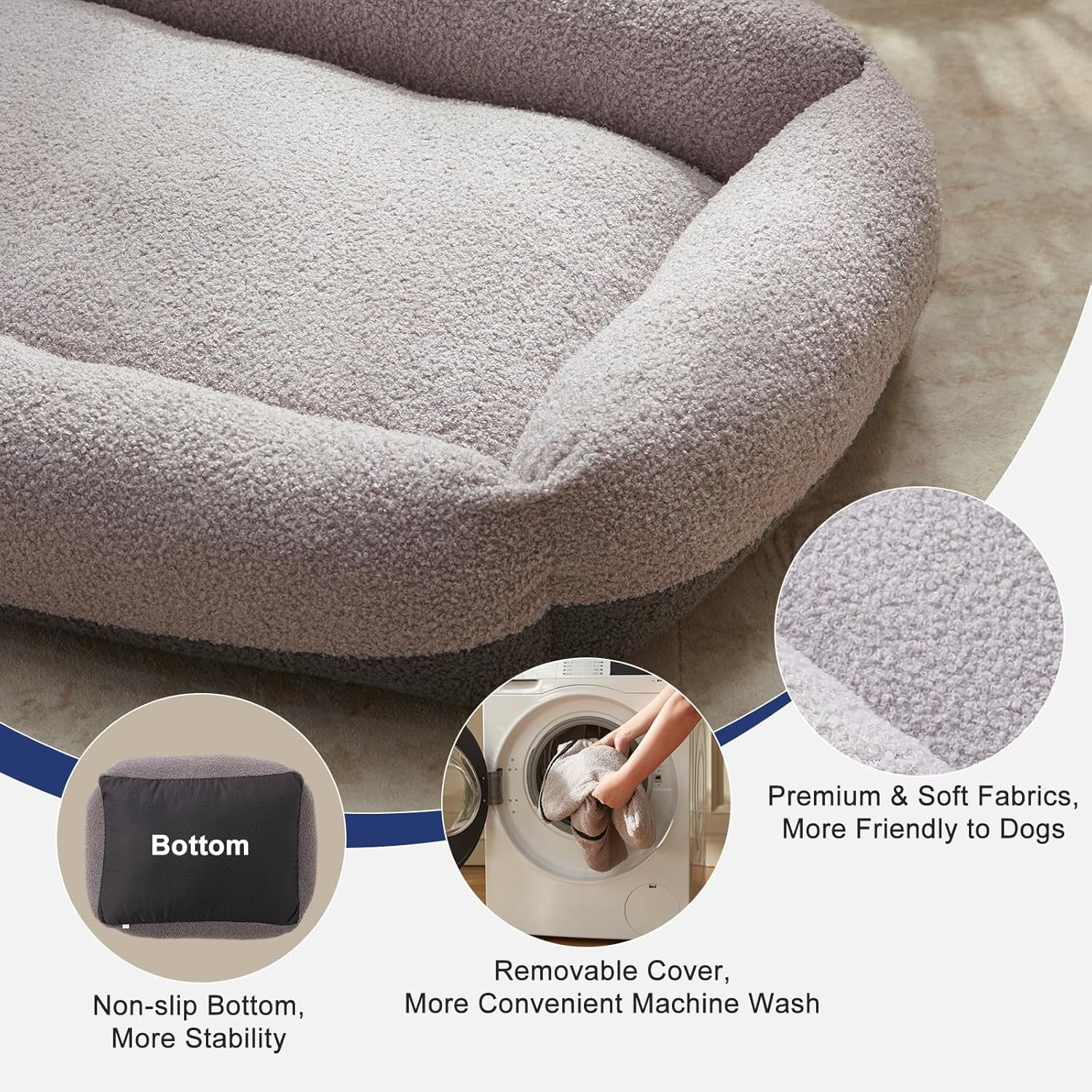 Large Orthopedic Pet Bed, Washable Kennel Mat with Removable Cover, Non-Slip Base Cushion for Medium and Large Dogs