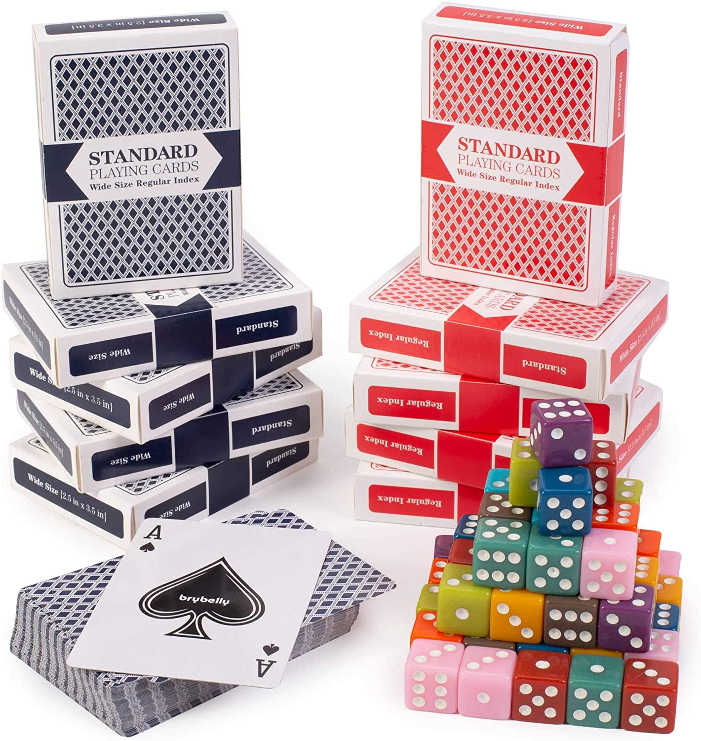 Cards & Dice Party Pack 50 Colorful Vintage D6 Dice Set + 12 Bulk Decks of Regular Index