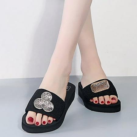 

SUODUI Women s Slippers Women s New Summer Fashion Lightweight Foreign Trade Beach Shoes Slippers Black 7