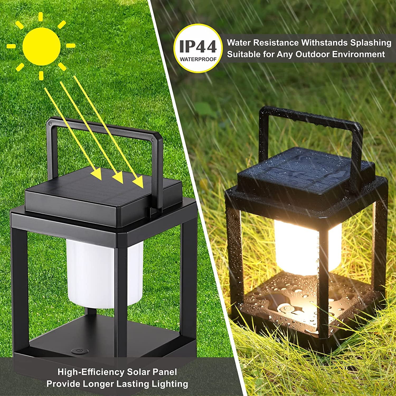 BRIMMEL Solar Outdoor Lantern Aluminum LED Portable Rechargeable Solar  Table Lamp 35W 3000K Outdoor Nightstand Lamp IP44 Waterproof Cordless Touch