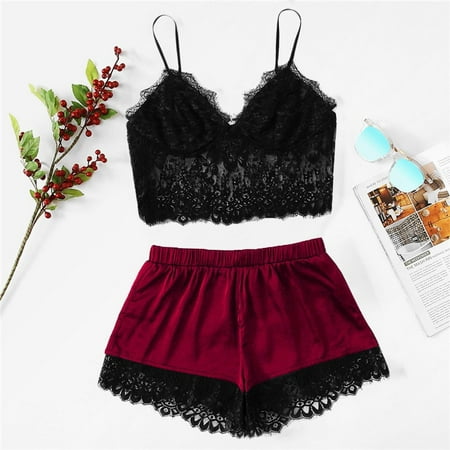 

RPVATI Lingerie for Women Plus Size Eyelash High Waisted Solid Sexy Lace Teddy Lingerie 4XL