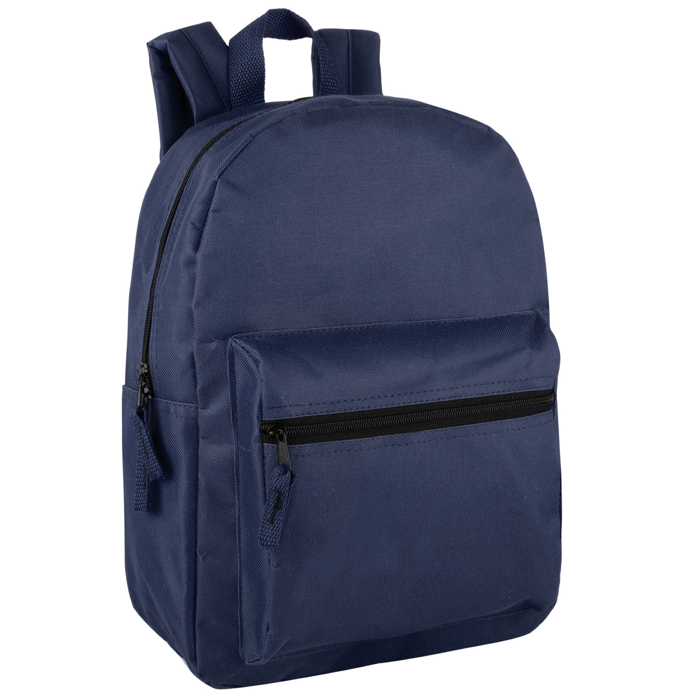 Trailmaker Unisex Solid Color Backpacks, 15 Inch with Front Zipper Pocket, Padded Shoulder Straps (24 Pack, 6 Classic Color Assortment)