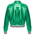 thumbnail image 3 of Riismen Kids Girls Metallic Bomber Jacket Coat Zip Up Outerwear Jazz Hip Hop Modern Dance Top Green 12, 3 of 6
