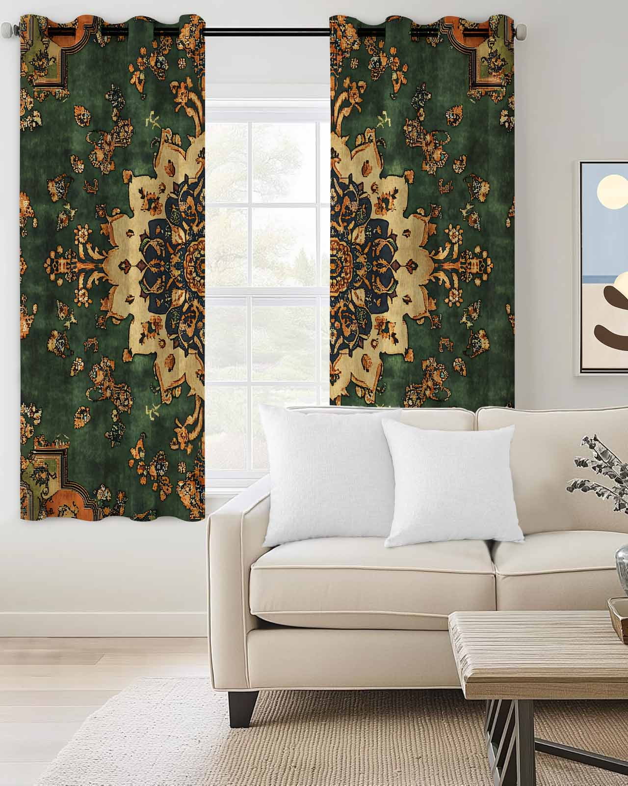 Gorgeous Blackout Curtains for Bedroom Living Room, Gorgeous Decoration Bohemian Pattern 39 In Long Thermal Insulated Room Darkening Drapes Grommet Window Treatments, 27.5 x 39 In