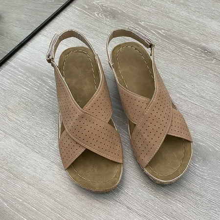 

absuyy Women s Flat Sandals- Plus Hollow Footbed Casual Summer Slide Sandals #207 Khaki