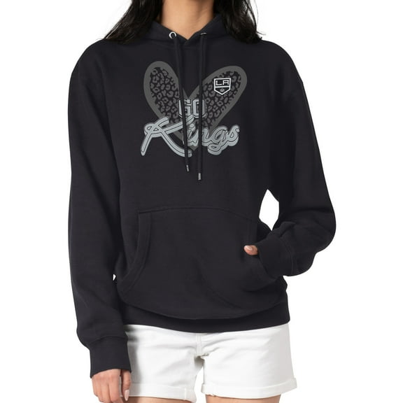 Women's G-III 4Her by Carl Banks Black Los Angeles Kings Animal Print Heart Fleece Pullover Hoodie