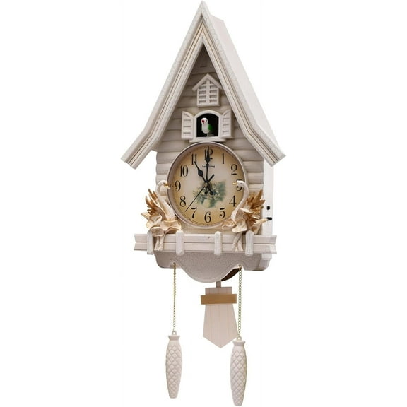 Cuckoo Clock, Vintage Creative Decorative Wall Clock, Large Silent Wall Clock for Wall Art Living Room Bedroom Farmhouse Decoration (White)