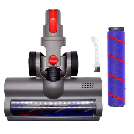Hard Hair + Soft Hair Roller Brush Head Floor Tool with LED Lights Compatible with Dyson V7 V8 V10 V11 V15 for Floor, Tiles, Carpets, Marbles, Wood Floor