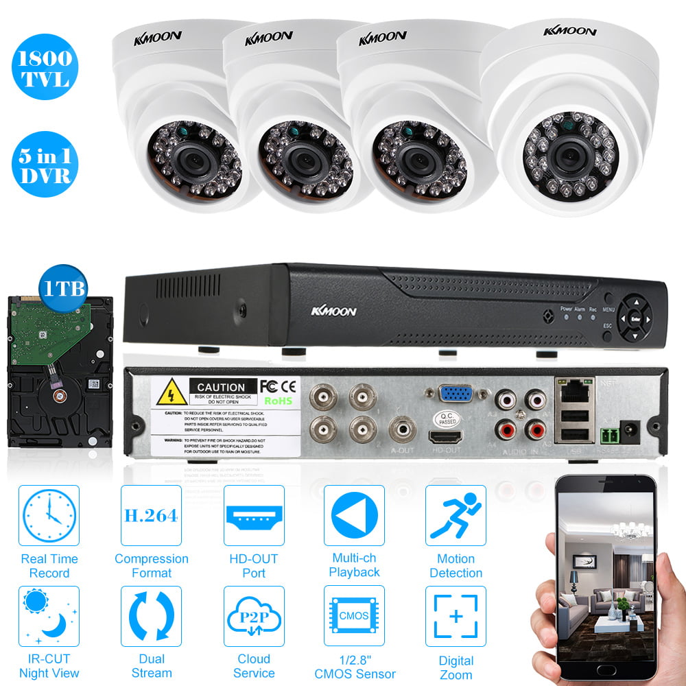 KKmoon 4CH 1080P AHD DVR 4pcs 960P AHD Dome IR CCTV Camera 4*60ft Cable CCTV Kit 