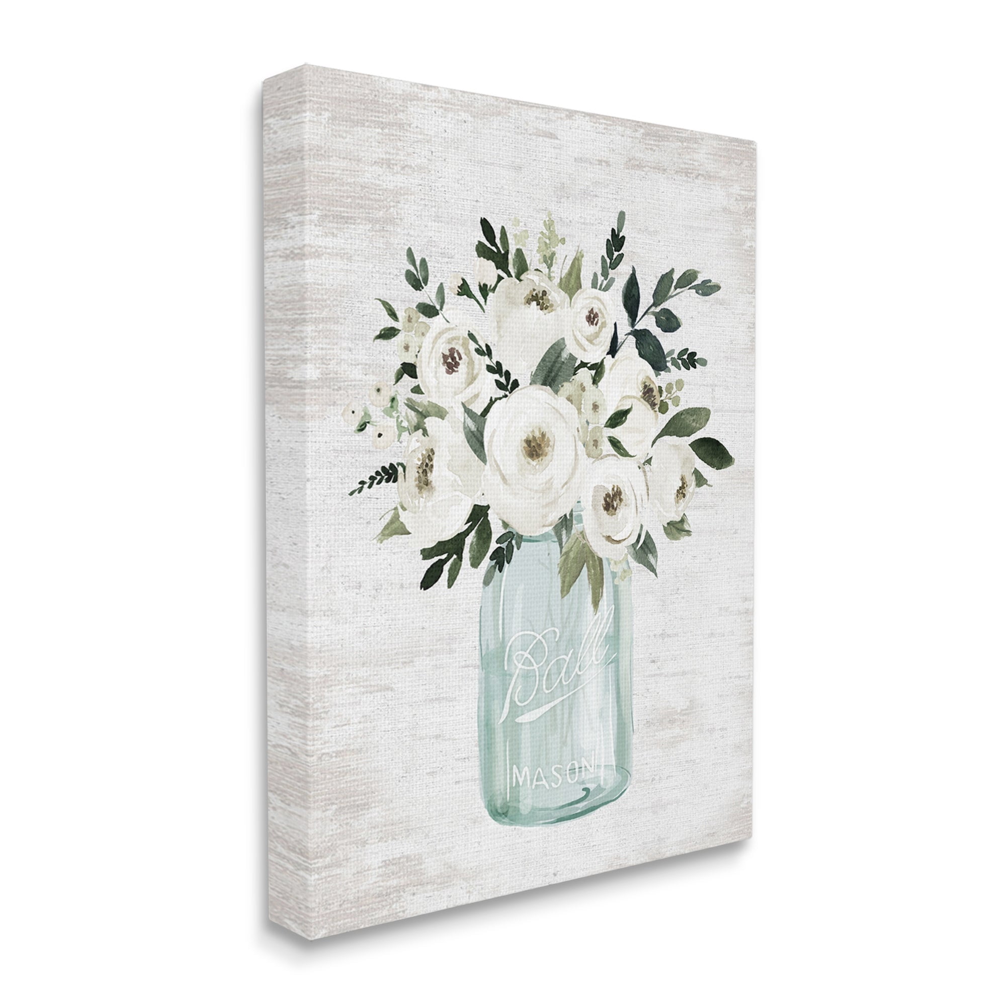Stupell Industries White Ranunculus Floral Bouquet Blue Canning Jar, 24 x 30,Design by Lettered and Lined