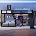 thumbnail image 2 of L-Shaped Twin over Full Bunk Bed Frame with Twin Size Loft Bed Frame and Charging Station, Metal Triple Bunk Bed with Desk and Slide for Bedroom, Apartment, Mattress Not Included, Black, 2 of 9