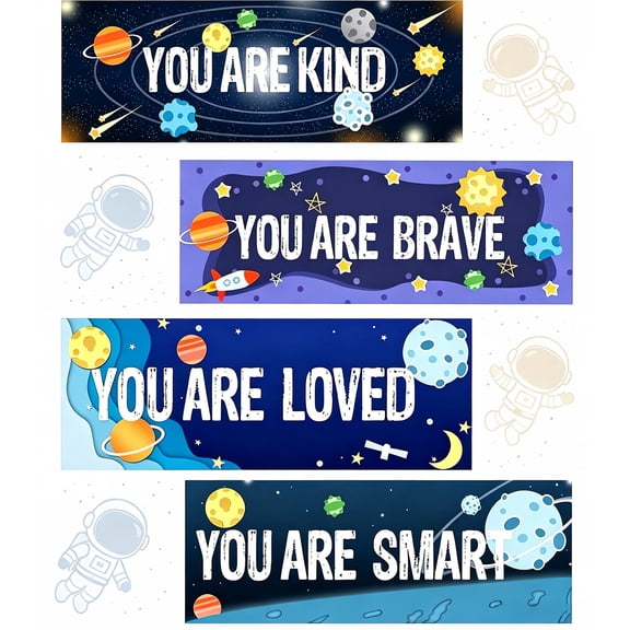 8 Pcs Motivational Quote Wall Art Stickers, 11x4 Inch You Are Kind Brave Smart Loved Decals for Bedroom Playroom Classroom Living Room Decor