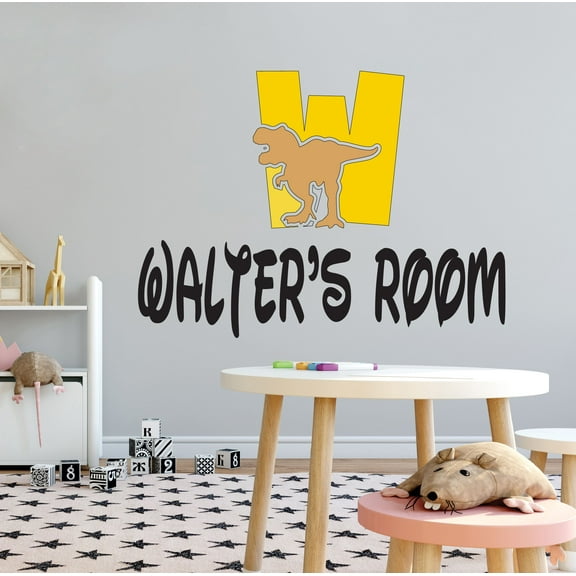 DINO LETTER W - Dinosaur T-Rex Silhouette Letter W Alphabet Decoration Sticker Customized Name Lettering Art Design Vinyl Kids Bedroom Playroom Wall Decal 10" x 7"