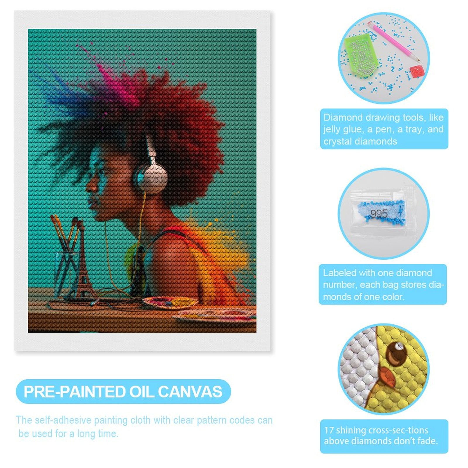 Diamond Art Kits for Adults - Creative Expression With Headphones 5d Diamond Painting for Adults, Diamond Art for Adults Beginners, Frameless Diamond Painting Kits for Adults for Home Wall Decor