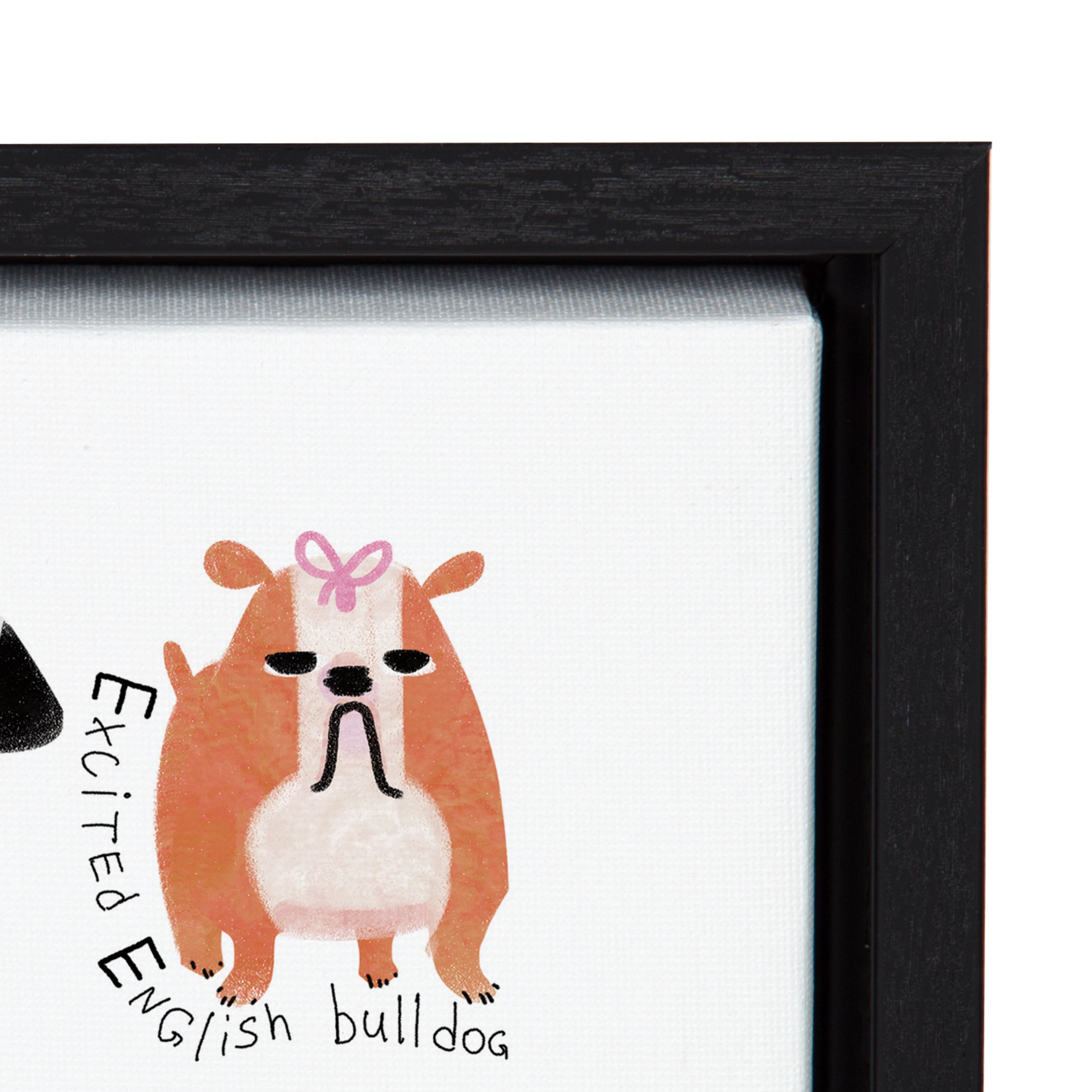 Kate and Laurel Sylvie Dog Alphabet Art Framed Canvas Wall Decor by Lida Larina, 18x24 Black