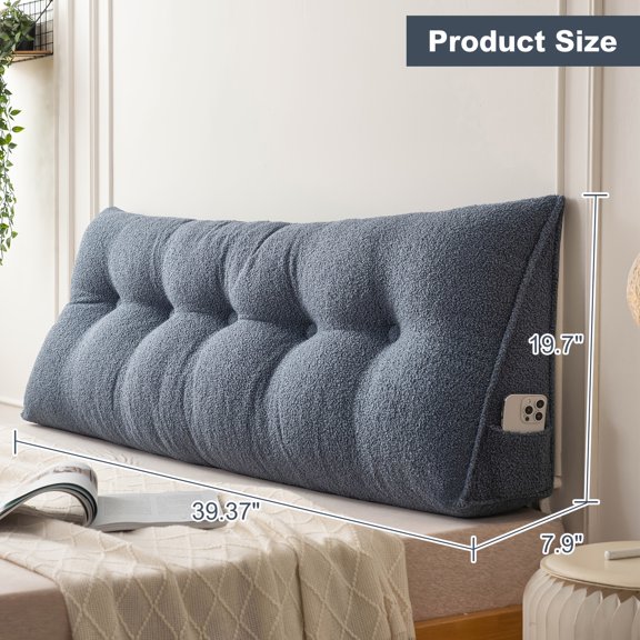 Triangular Headboard Wedge Pillow - Bed Rest Reading Cushion with Side Pockets, Removable Washable Cover, Bed Gap Filler Backrest Support for Twin/Queen/King Beds, Mixed Color